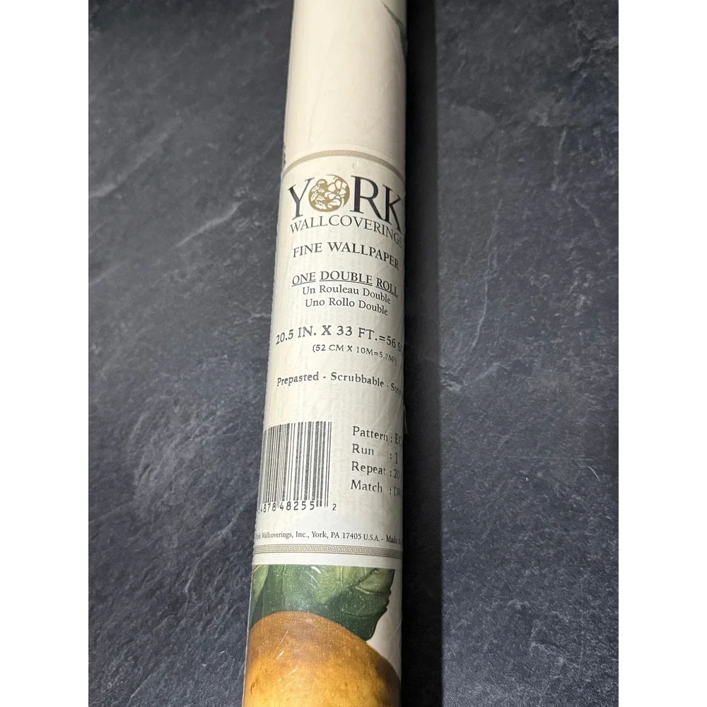 Vintage York Wallcoverings EC1235 Pear Wallpaper‎ Prepasted Never Opened 56 SQFT